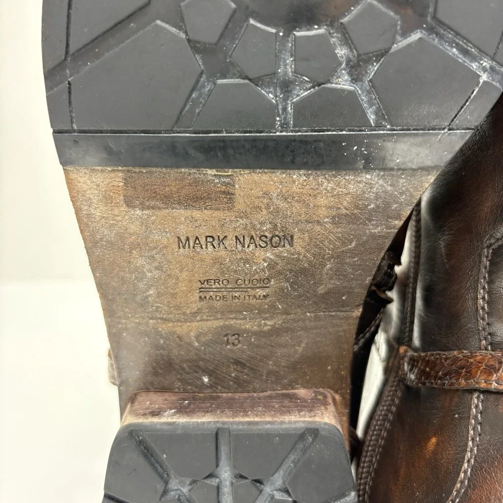 Mark Nason Corleone Brown Leather Harness Boots Square Toe Moto Men's Size 13